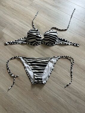Victoria's Secret Black and White Striped Bikini Set